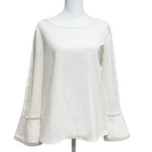 NWT Women White Lace Trim, Bell Sleeves Blouse